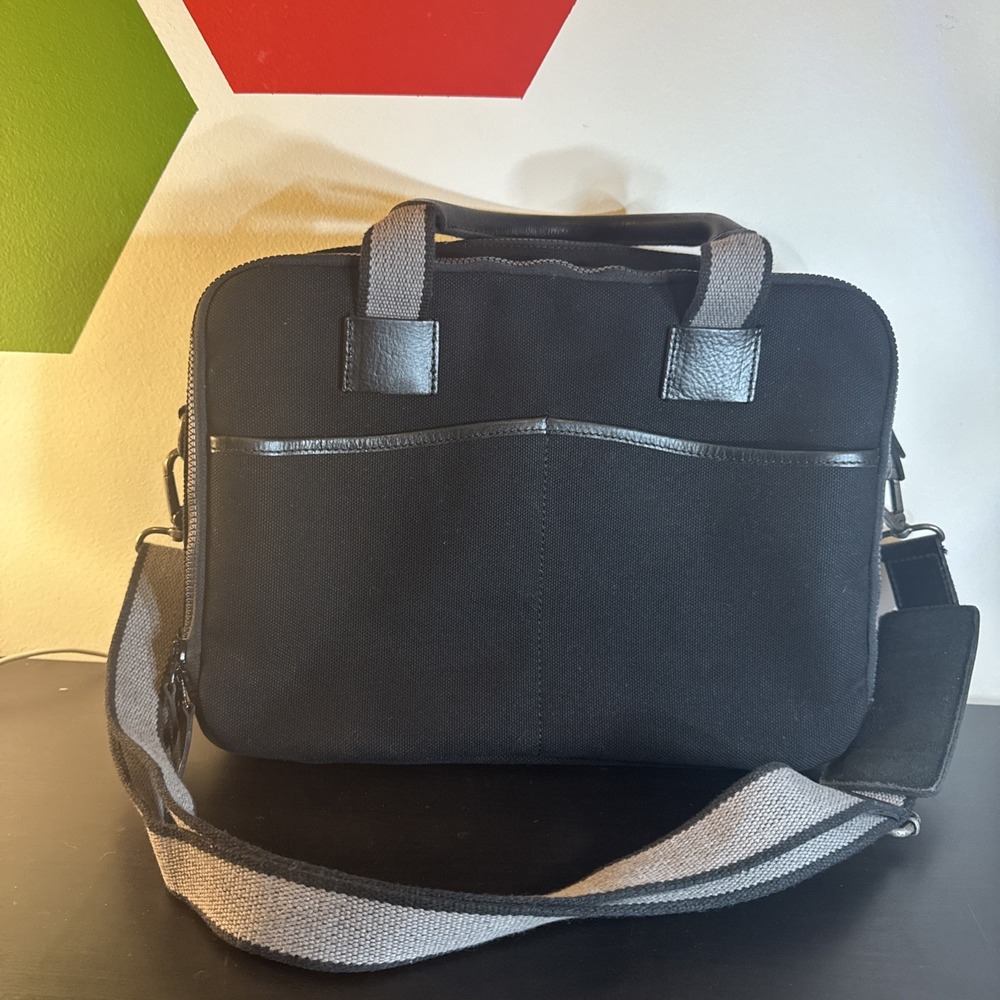 Jack Georges Black Canvas‎ & Leather Zippered Briefcase CV230